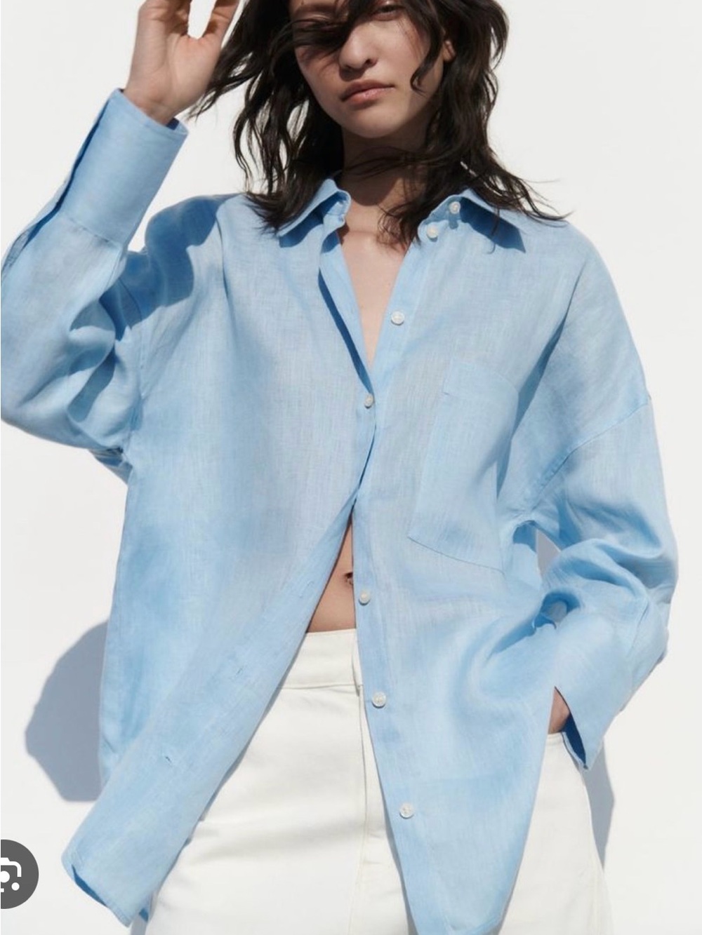 Light Blue women's Linen Button-Down Shirt